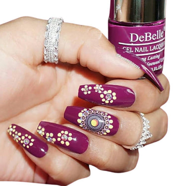 DeBelle Gel Glossy Finish Nail Polish Luxe Lotus (Dark Purple), 8 Ml - Enriched With Natural Seaweed Extract, Cruelty Free, Toxic Free
